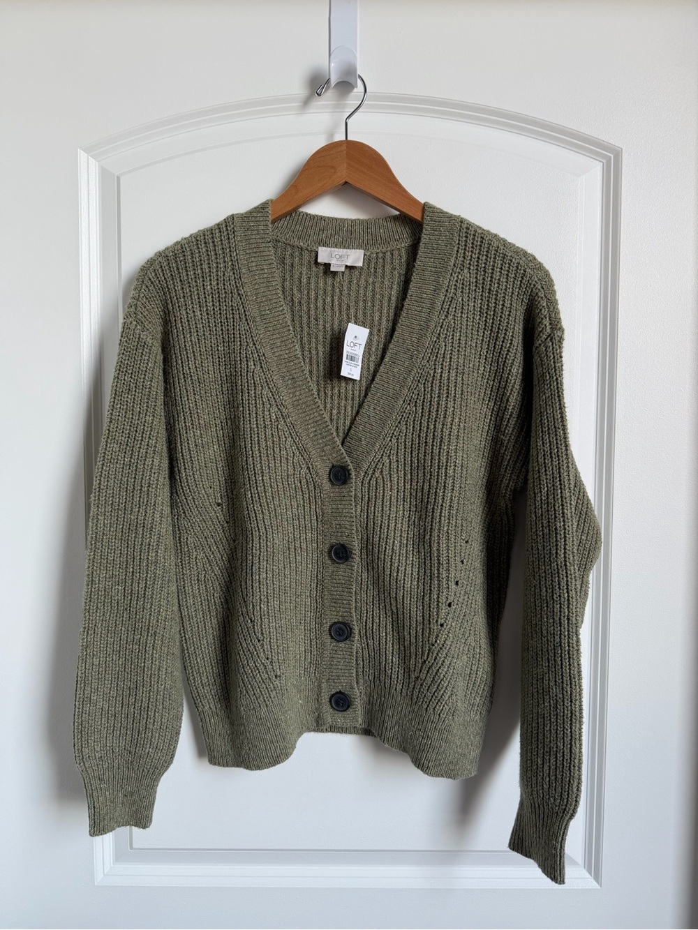 LOFT Outlet Green Vneck Button-Front Cardigan